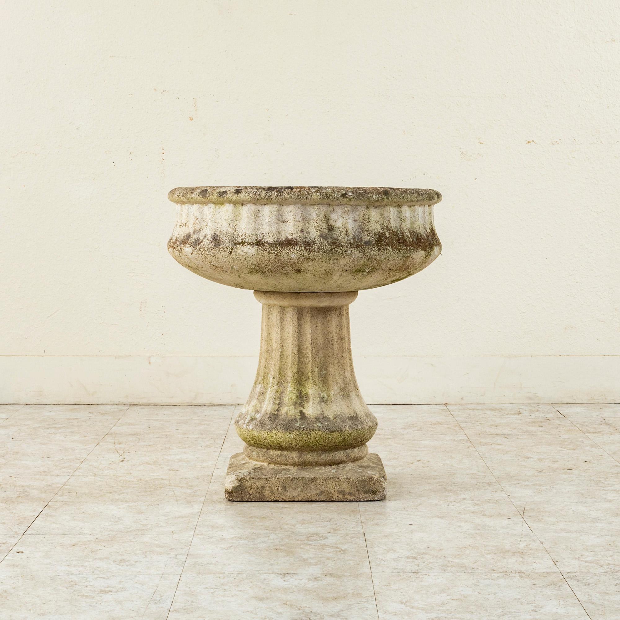 Cast Stone Mid-20th Century French Stone Urn on Pedestal