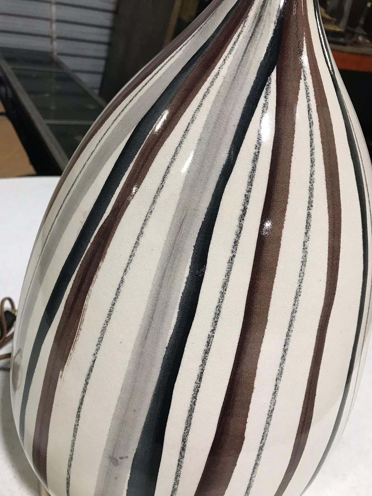 Mid-20th Century French Striped Pottery Lamp, Signed 1