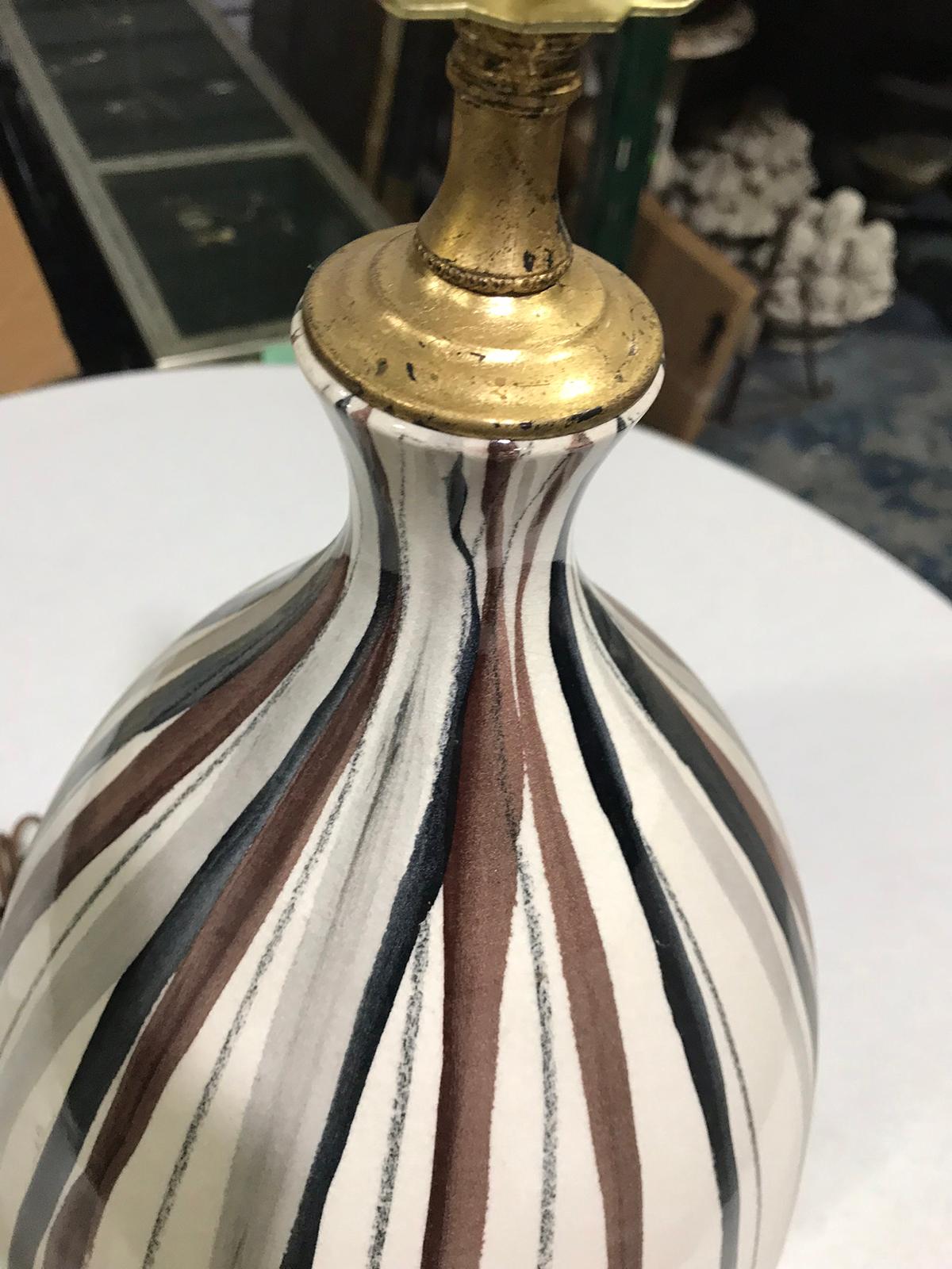 Mid-20th Century French Striped Pottery Lamp, Signed 2