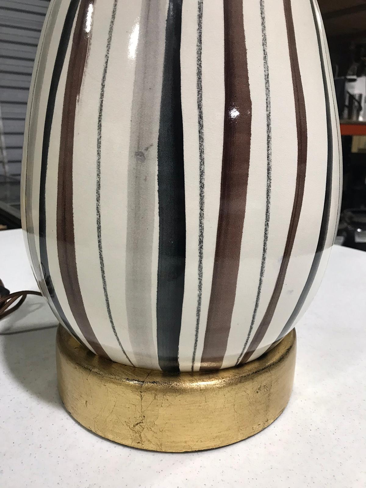 Mid-20th Century French Striped Pottery Lamp, Signed 3