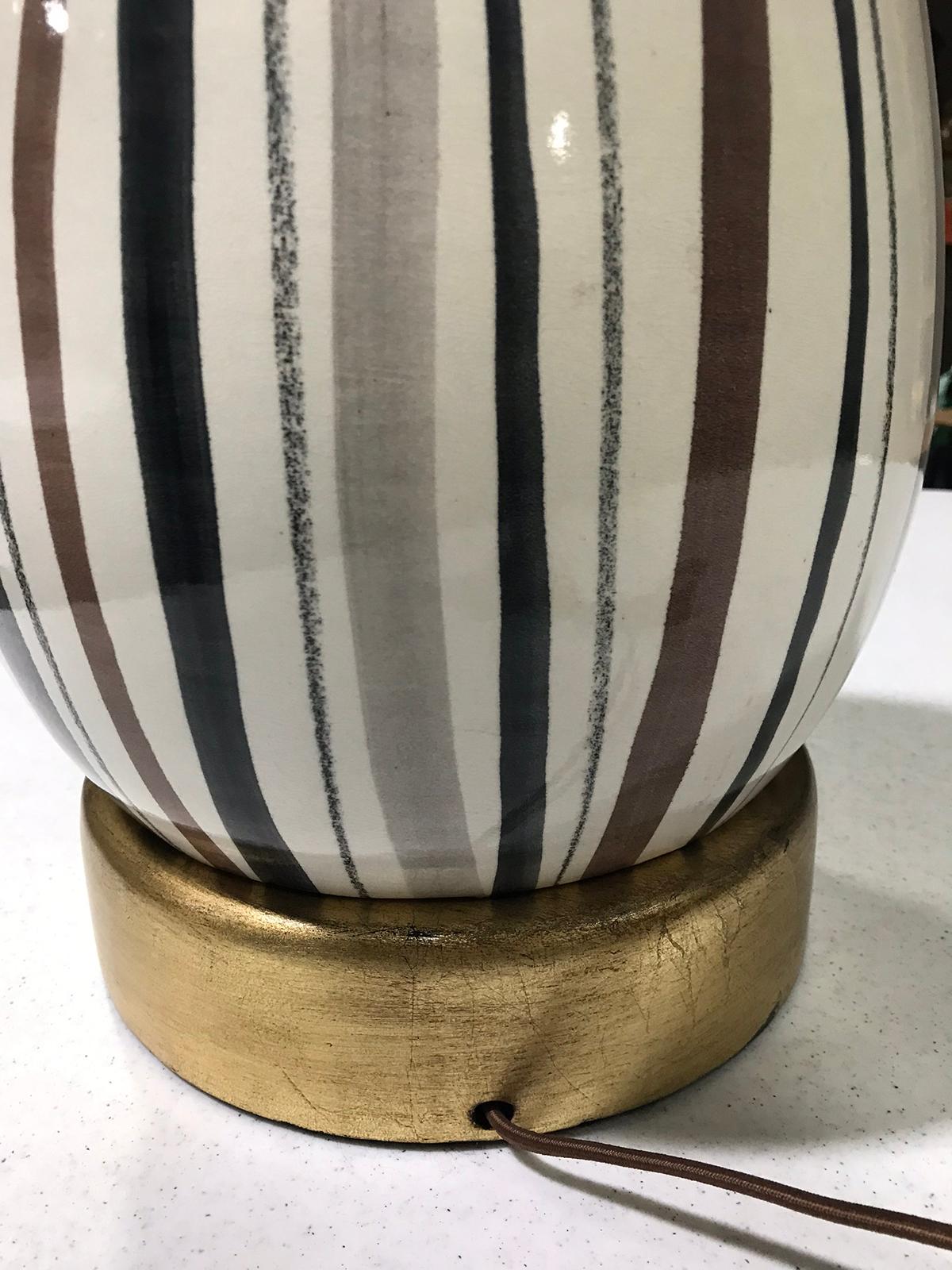 Mid-20th Century French Striped Pottery Lamp, Signed 5