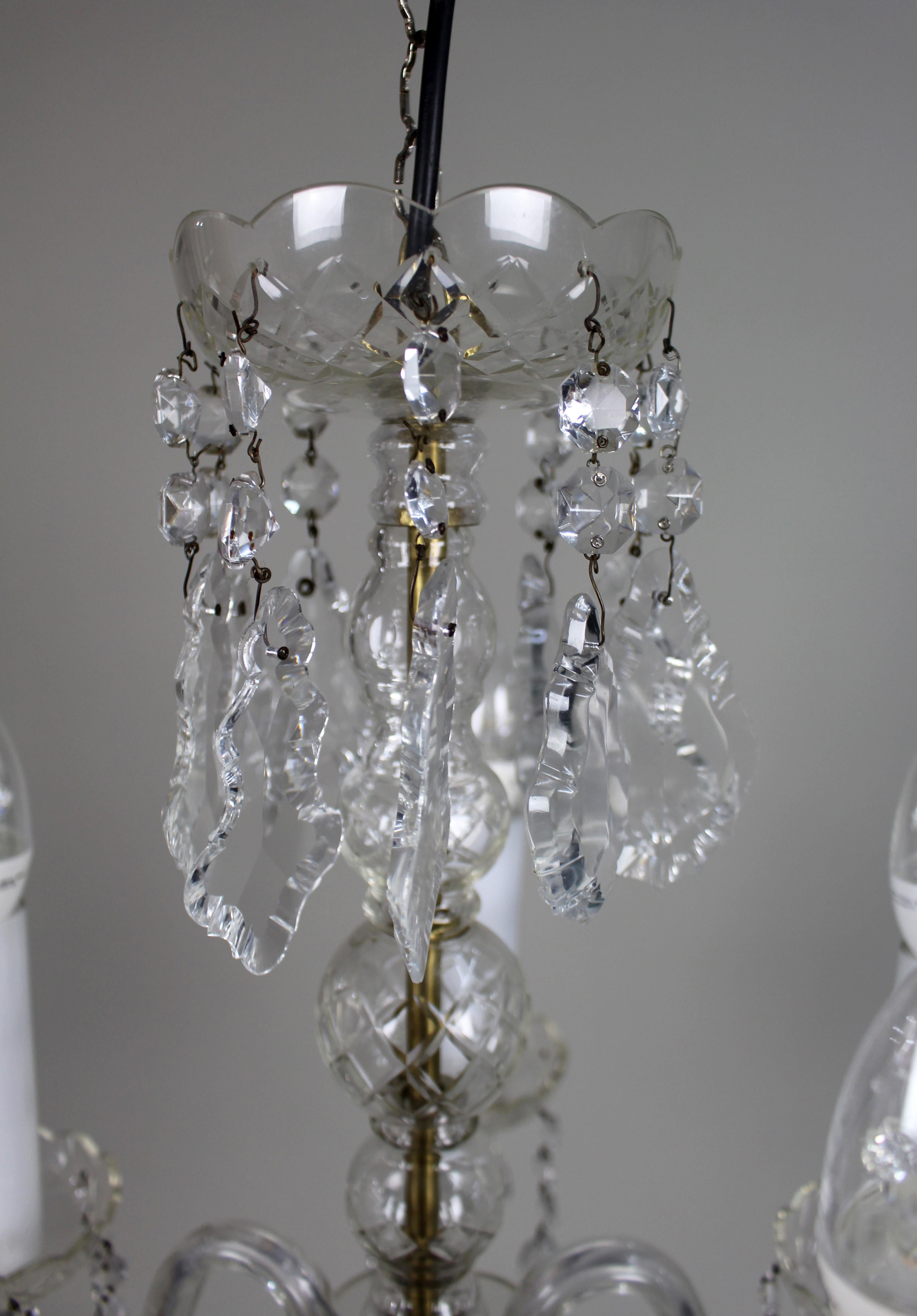 Mid-20th Century French Style 5-Arm Cut Glass and Crystal Chandelier en vente 1