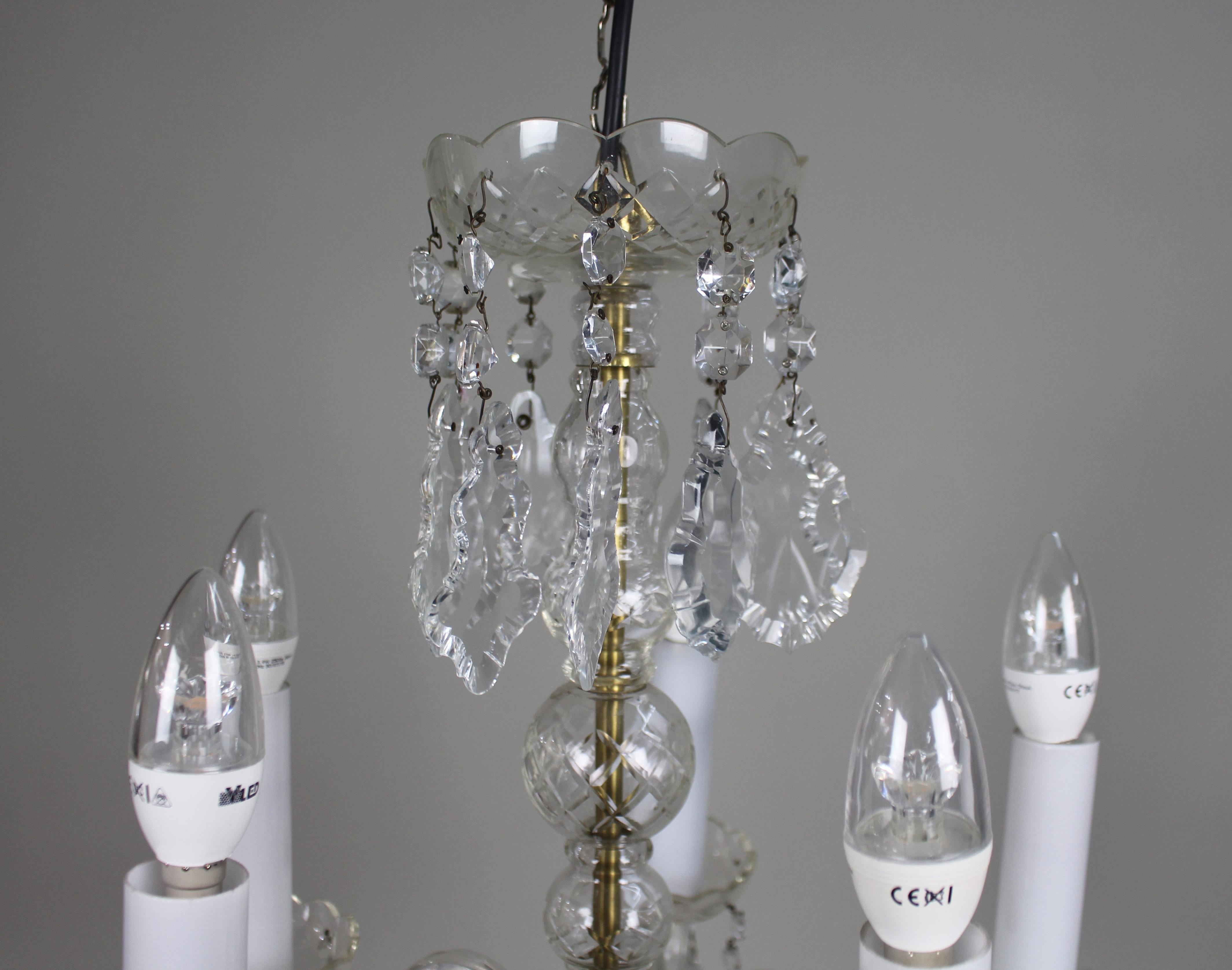 Mid-20th Century French Style 5-Arm Cut Glass and Crystal Chandelier en vente 2
