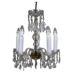 Mid-20th Century French Style 5-Arm Cut Glass and Crystal Chandelier