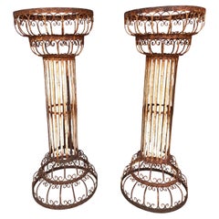 Mid 20th Century French Style Iron Scrollwork Plant Stands - A Pair