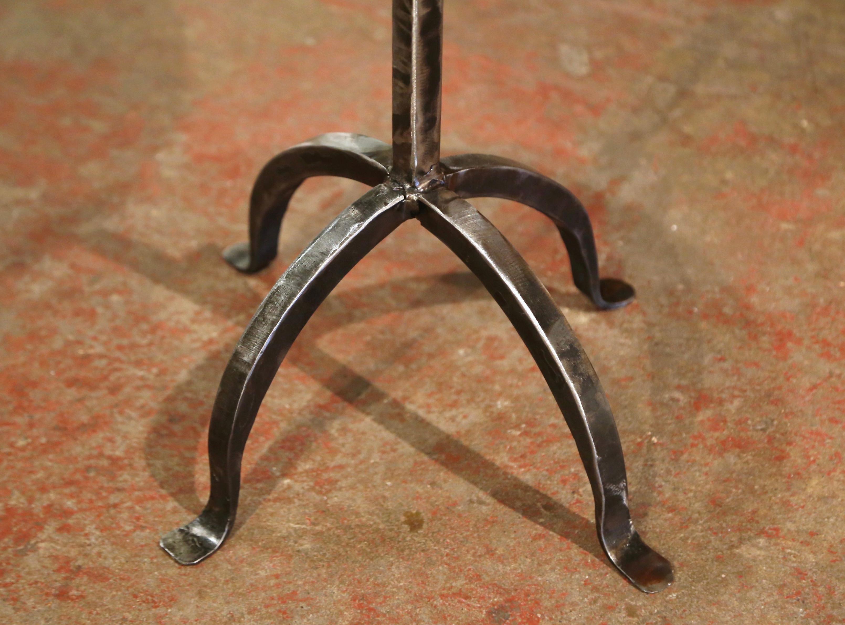 Mid-20th Century French Style Polished Iron Pedestal Martini Side Table In Excellent Condition In Dallas, TX