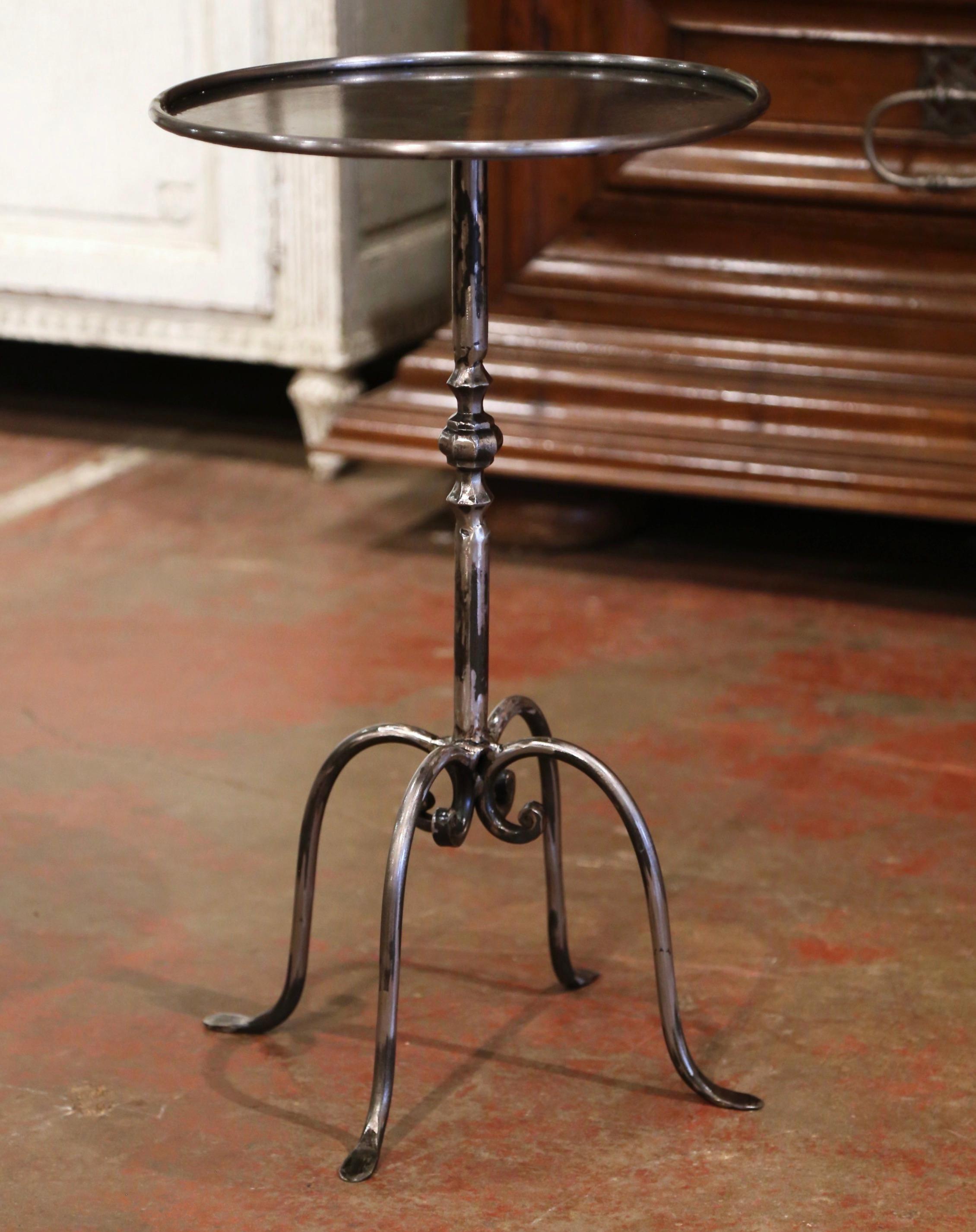 Mid-20th Century French Style Polished Iron Pedestal Martini Side Table 1