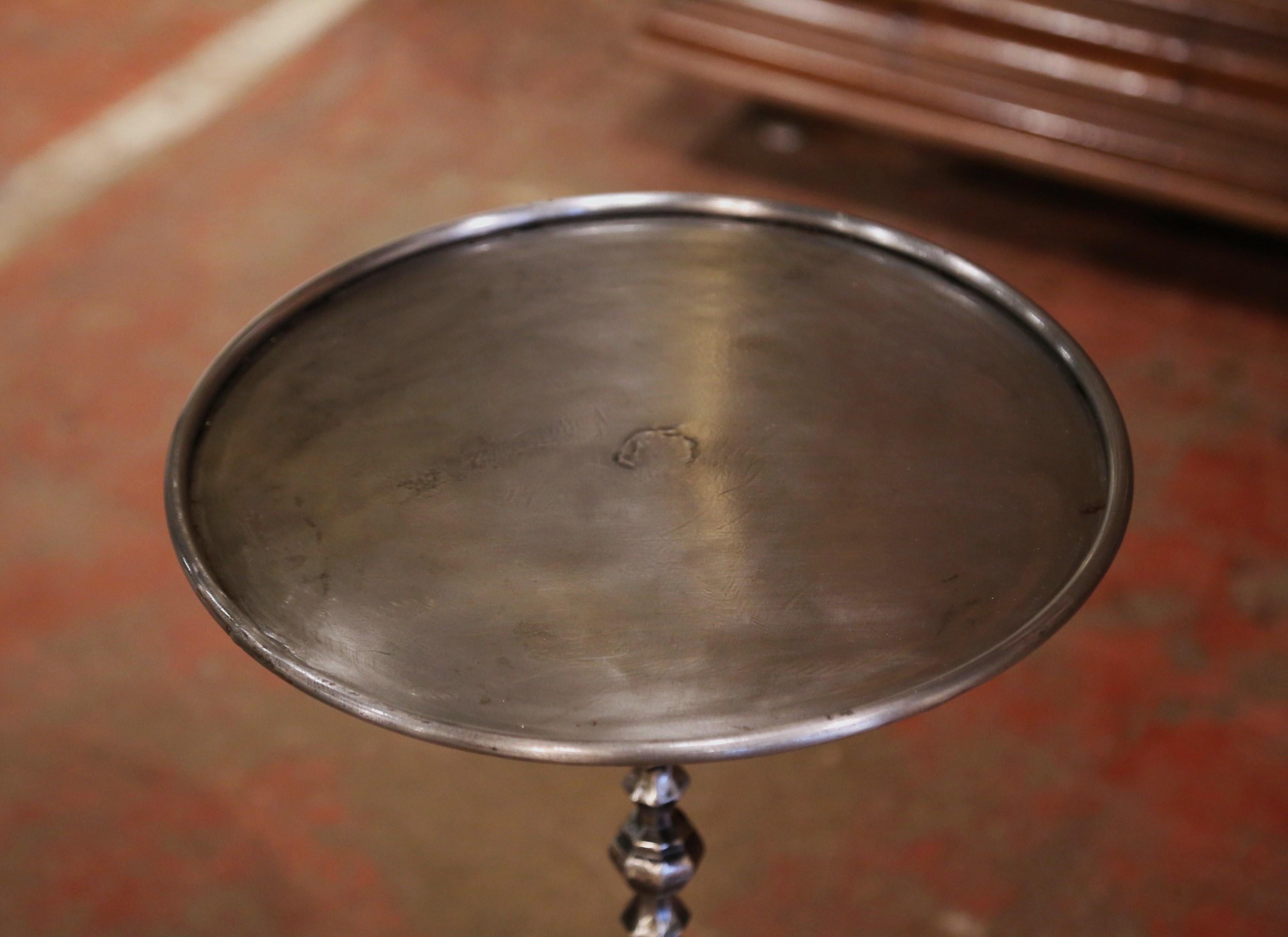 Mid-20th Century French Style Polished Iron Pedestal Martini Side Table 2