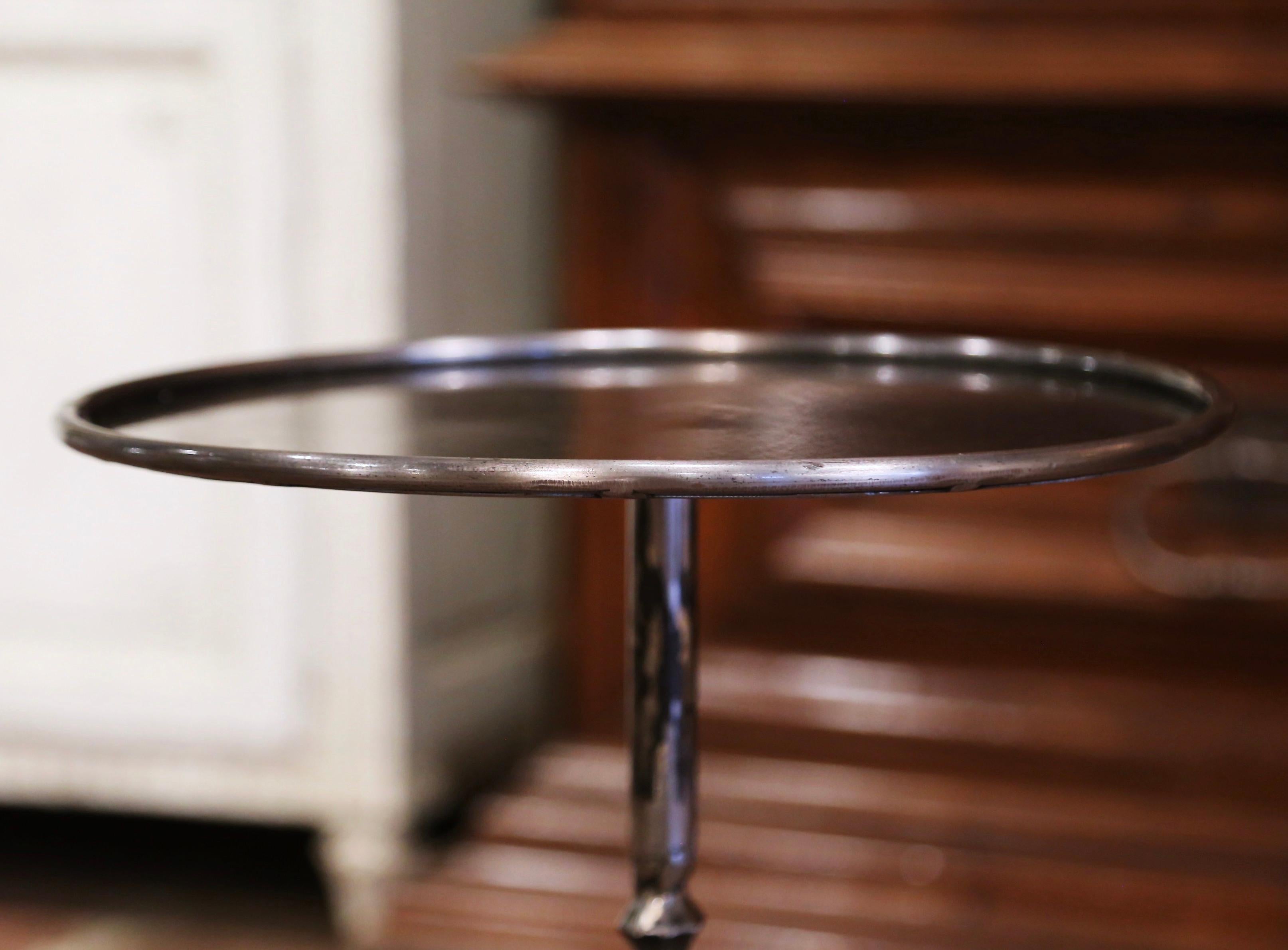 Mid-20th Century French Style Polished Iron Pedestal Martini Side Table 3