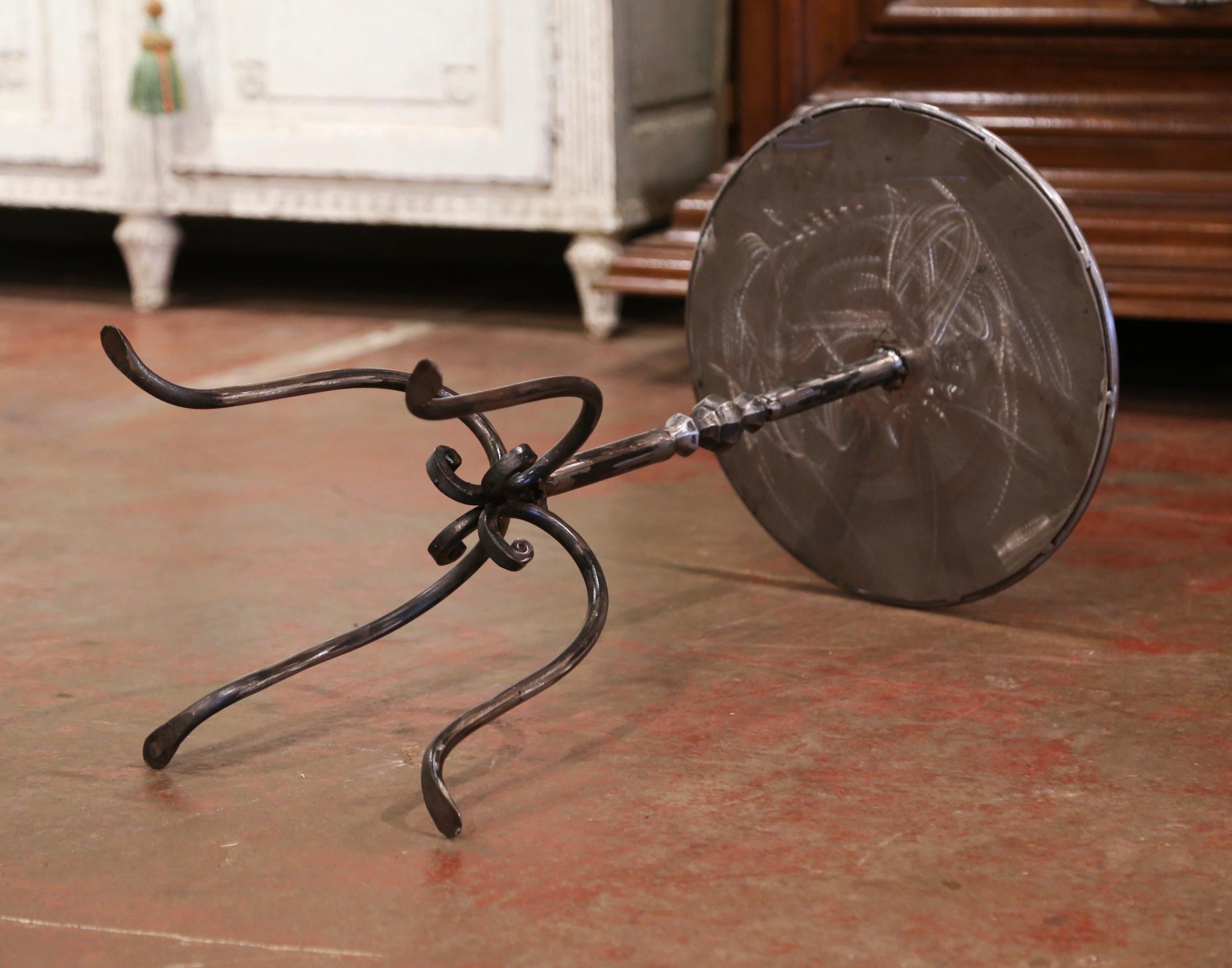 Mid-20th Century French Style Polished Iron Pedestal Martini Side Table 4