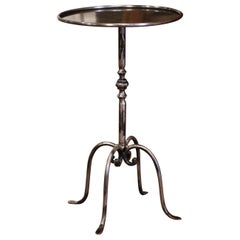 Mid-20th Century French Style Polished Iron Pedestal Martini Side Table