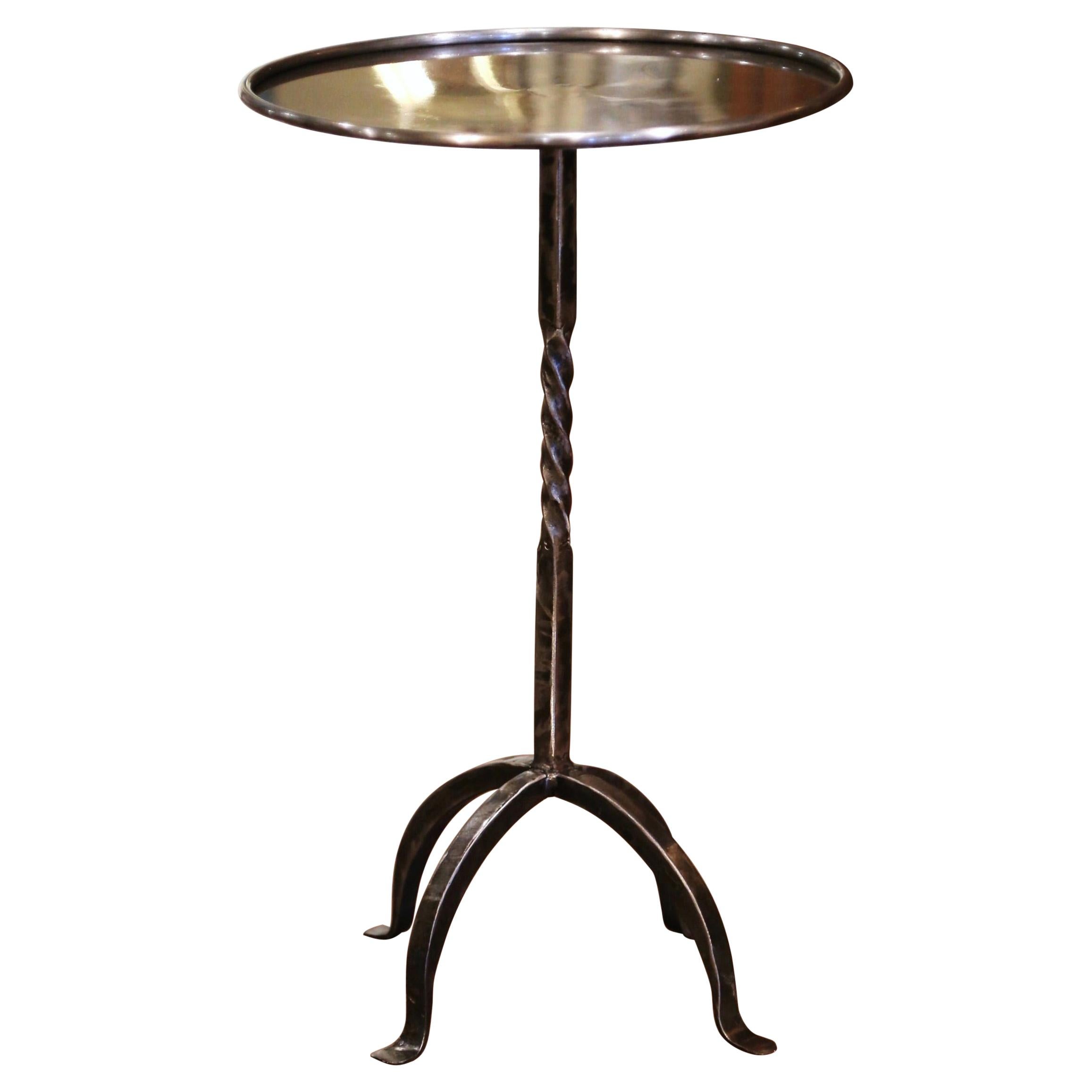 Mid-20th Century French Style Polished Iron Pedestal Martini Side Table
