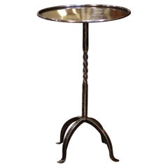 Mid-20th Century French Style Polished Iron Pedestal Martini Side Table