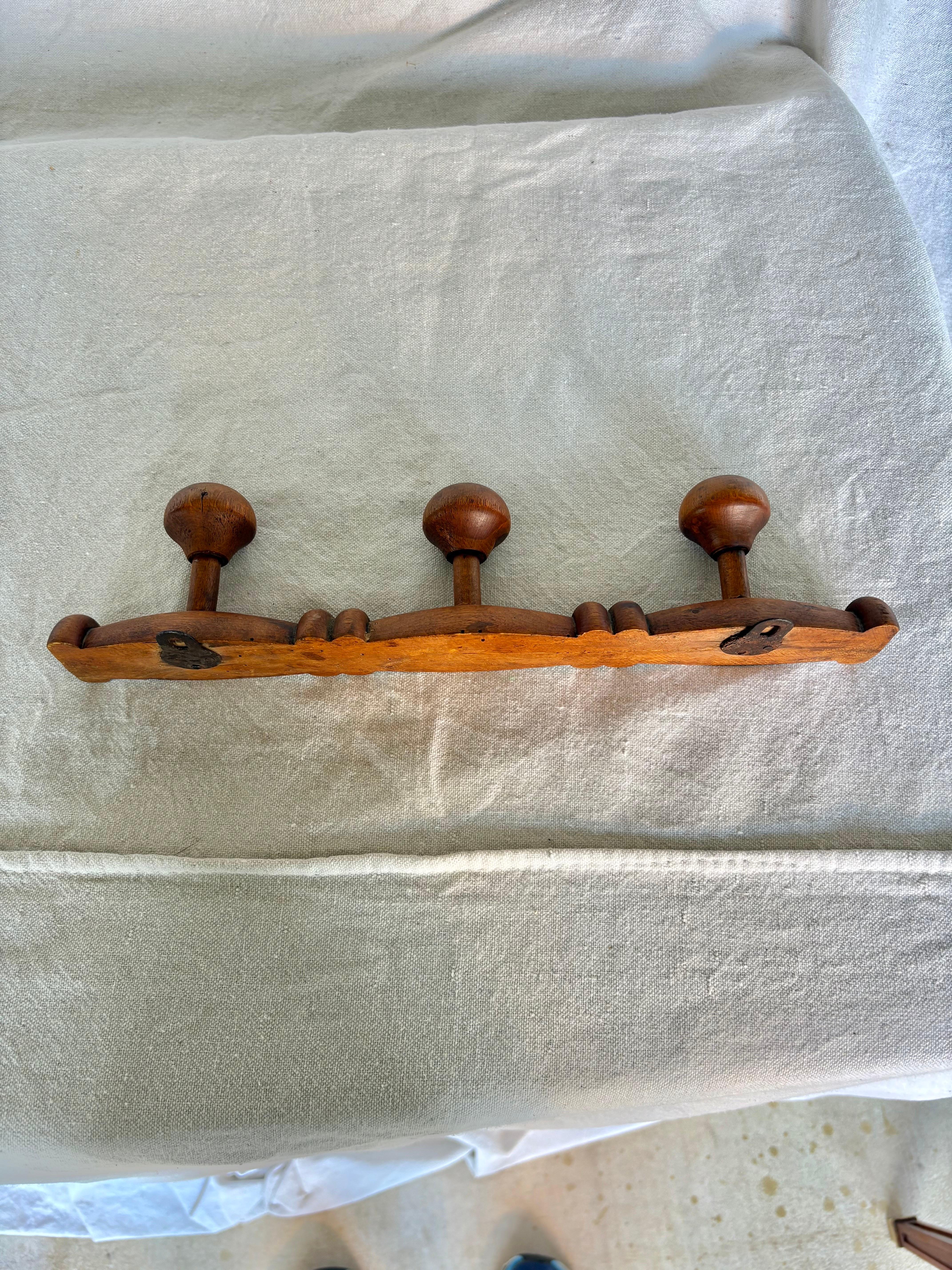 Mid 20th Century French Three Hook Coat Hat Rack For Sale 5