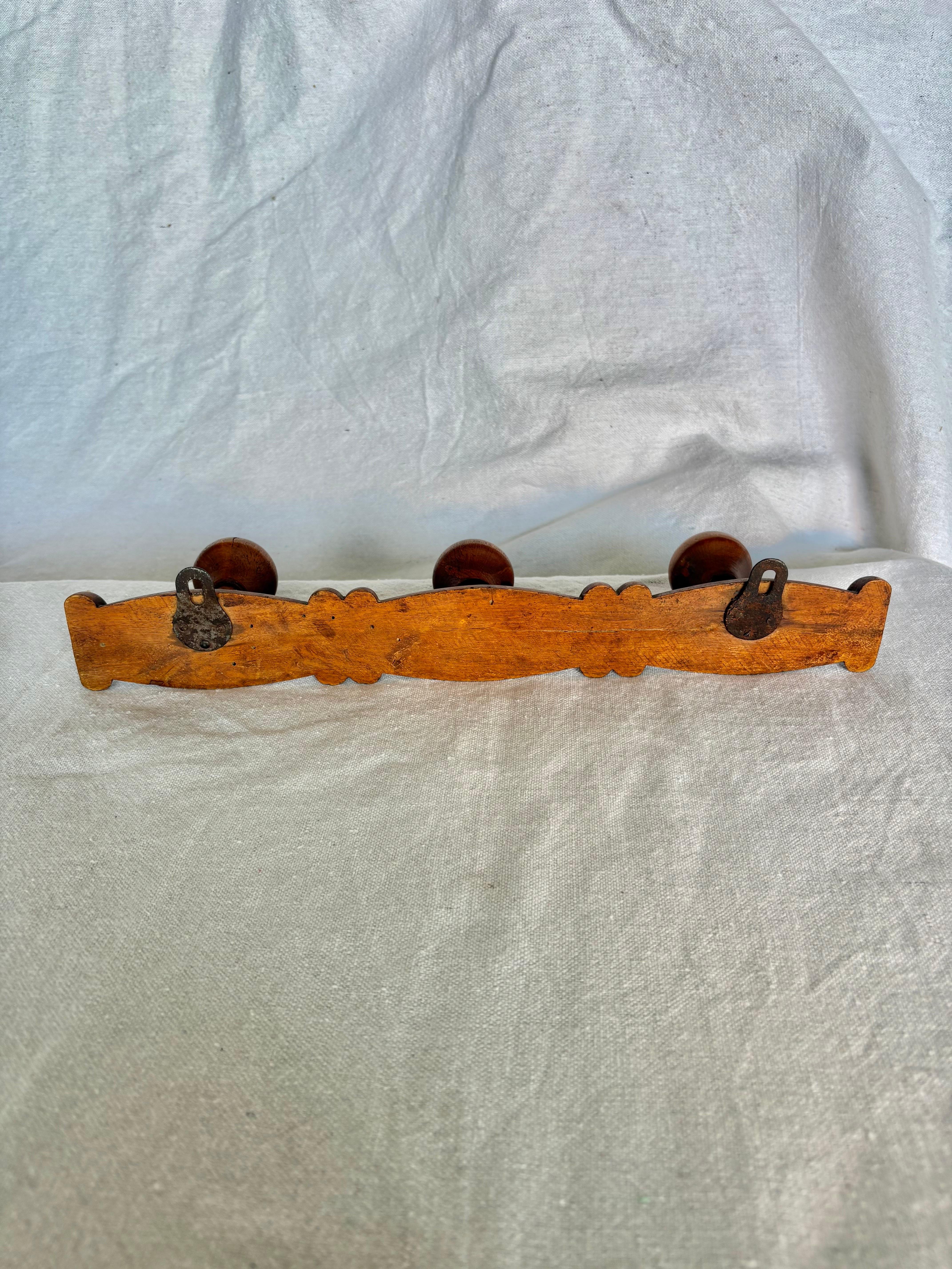 Mid 20th Century French Three Hook Coat Hat Rack For Sale 7