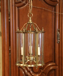 Mid-20th Century French Three-Light Bronze Lantern with Curved Glass Panels