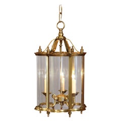 Mid-20th Century French Three-Light Bronze Lantern with Curved Glass Panels