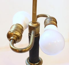 Mid-20th Century French Tole Shaded Cast Iron & Brass Table Lamp