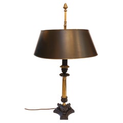 Mid-20th Century French Tole Shaded Cast Iron & Brass Table Lamp