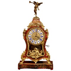 Vintage Mid-20th Century French Tortoiseshell and Bronze Boulle Mantel Clock on Base