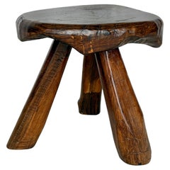Mid 20th Century French Walnut Brutalist Tripod Stool
