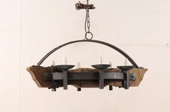 Mid-20th Century French Wood and Iron Chandelier