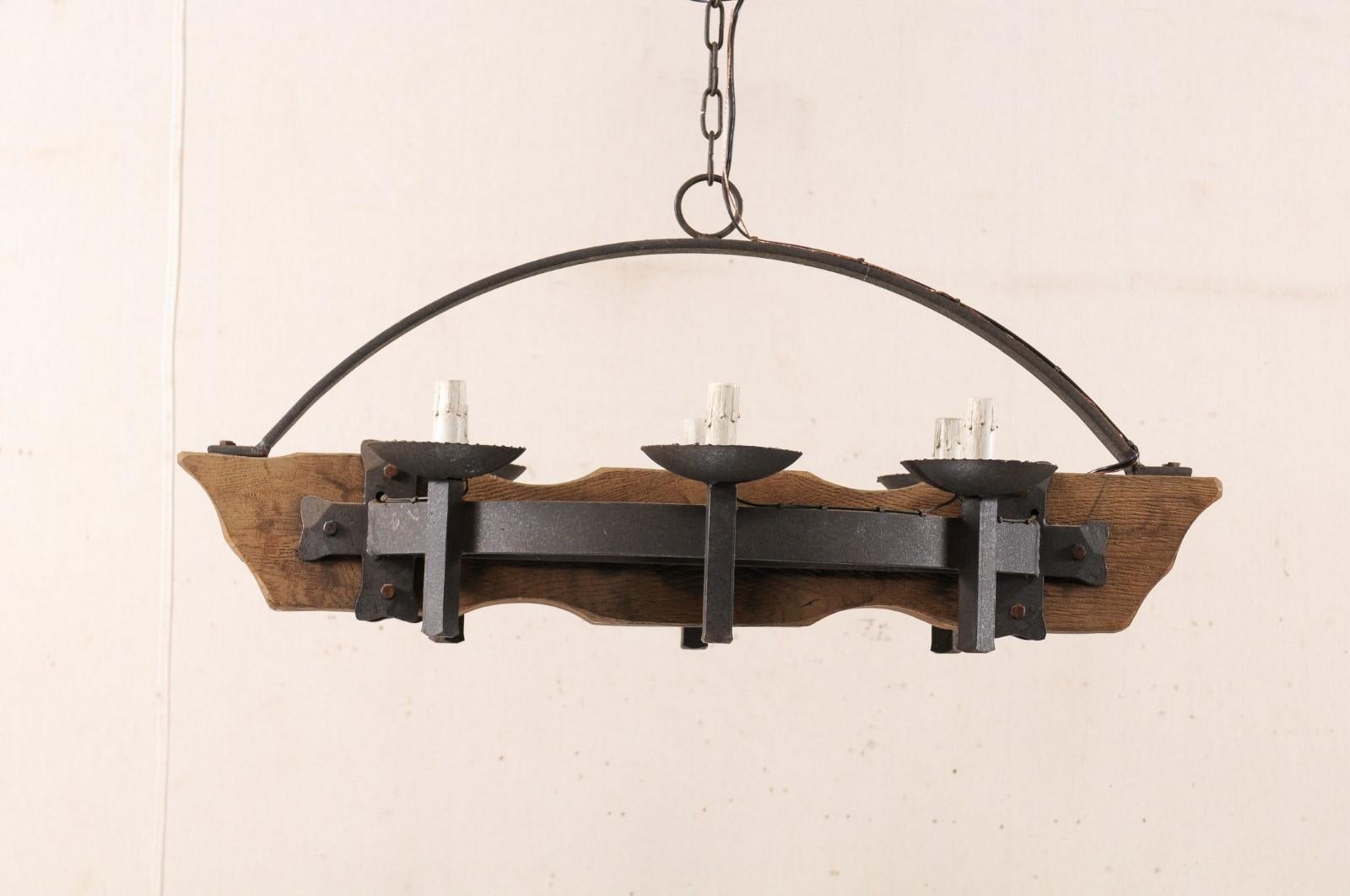 Mid-20th Century French Wood and Iron Chandelier In Good Condition For Sale In Atlanta, GA