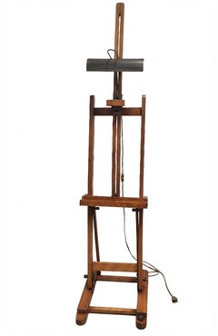 Mid-20th Century French Wooden Artist Easel with Light