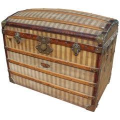 Vintage Mid-20th Century French Wooden Stripe Upholstered Travel Trunk