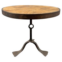 Mid-20th Century French Wrought Iron and Oak End Table