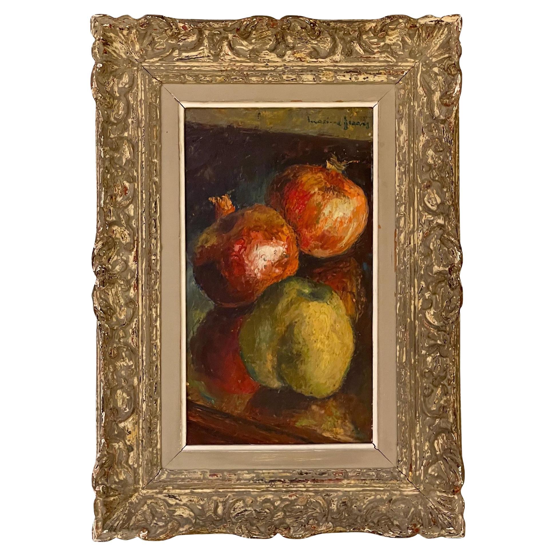 Nature morte aux fruits du milieu du 20e siècle, peinture à l'huile, encadrée