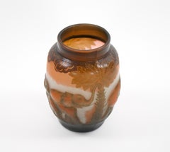 Mid-20th Century Galle Cameo Glass Vase with Wild Life Elephant Motif