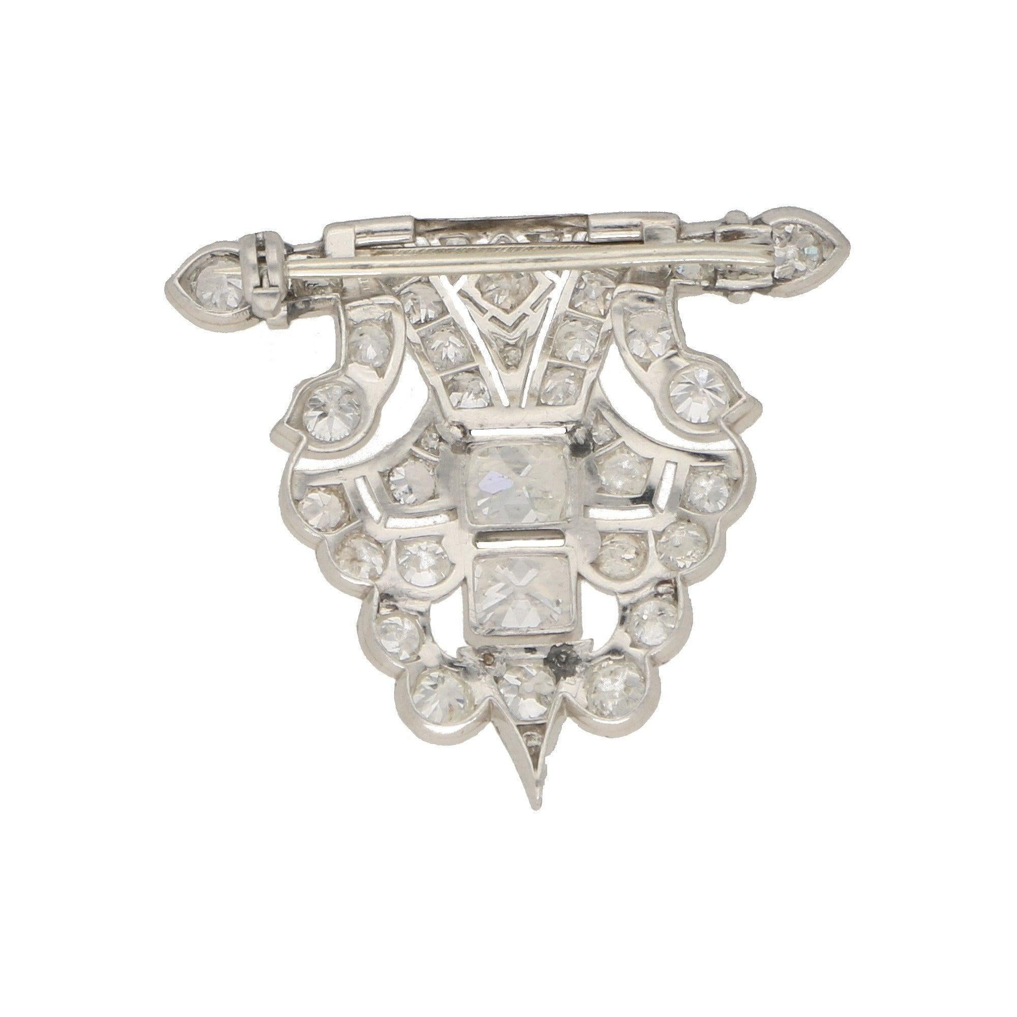 Mid-20th Century Geometric Panel Diamond Brooch in Platinum In Good Condition For Sale In London, GB