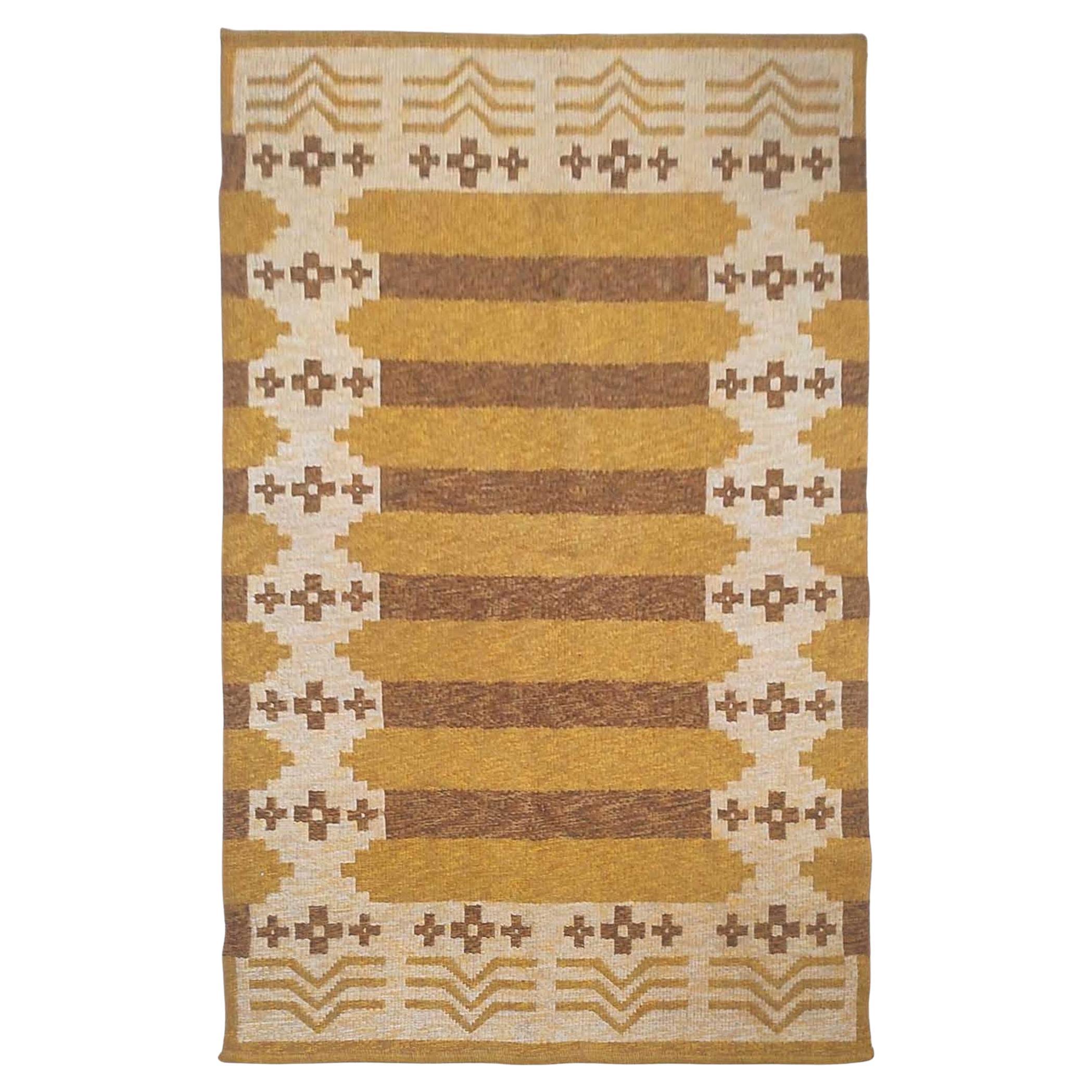 Mid-20th Century Geometric Beige, Yellow, Brown Flatweave Rug Dekolet Collection