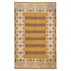 Tapis géométrique suédois beige, jaune et brun du milieu du 20e siècle Dekolet