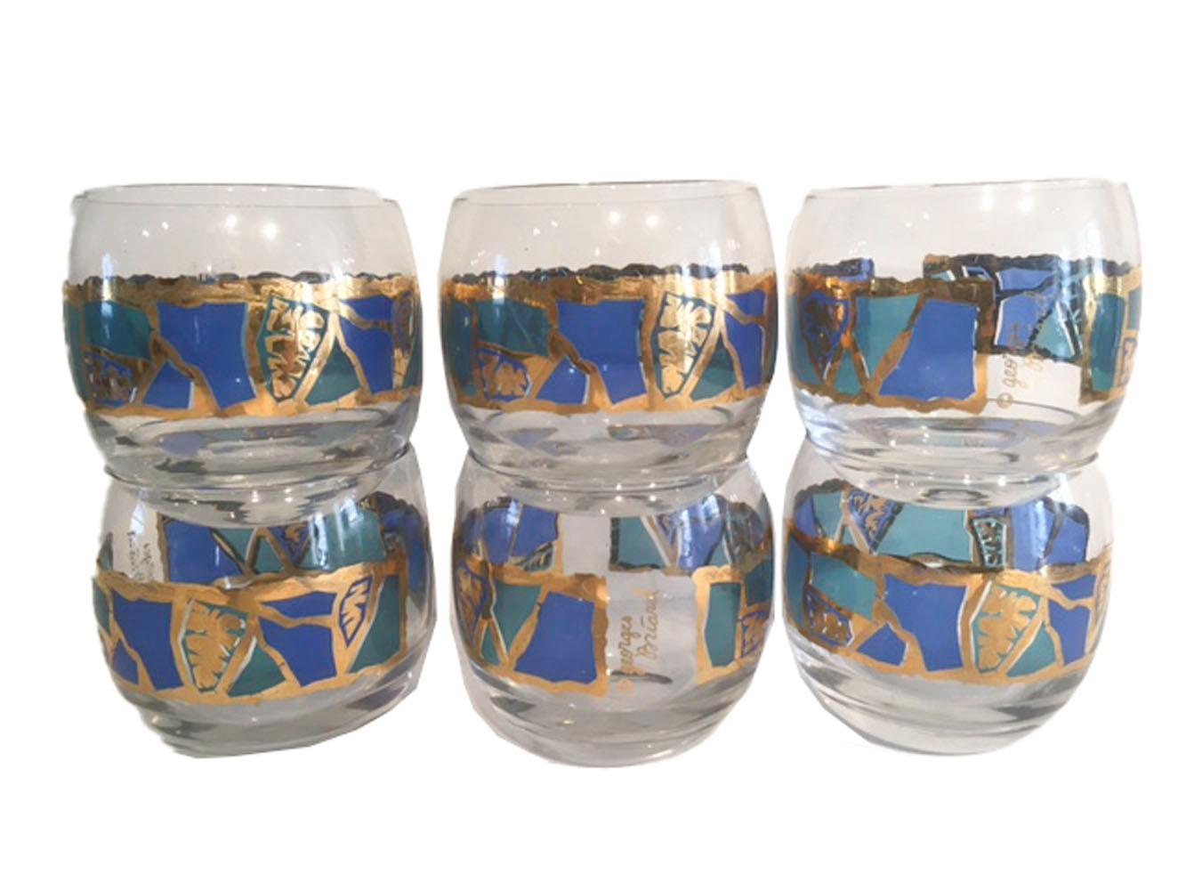 American Mid-20th Century Georges Briard Roly Poly Cocktail Glasses in the Europa Pattern