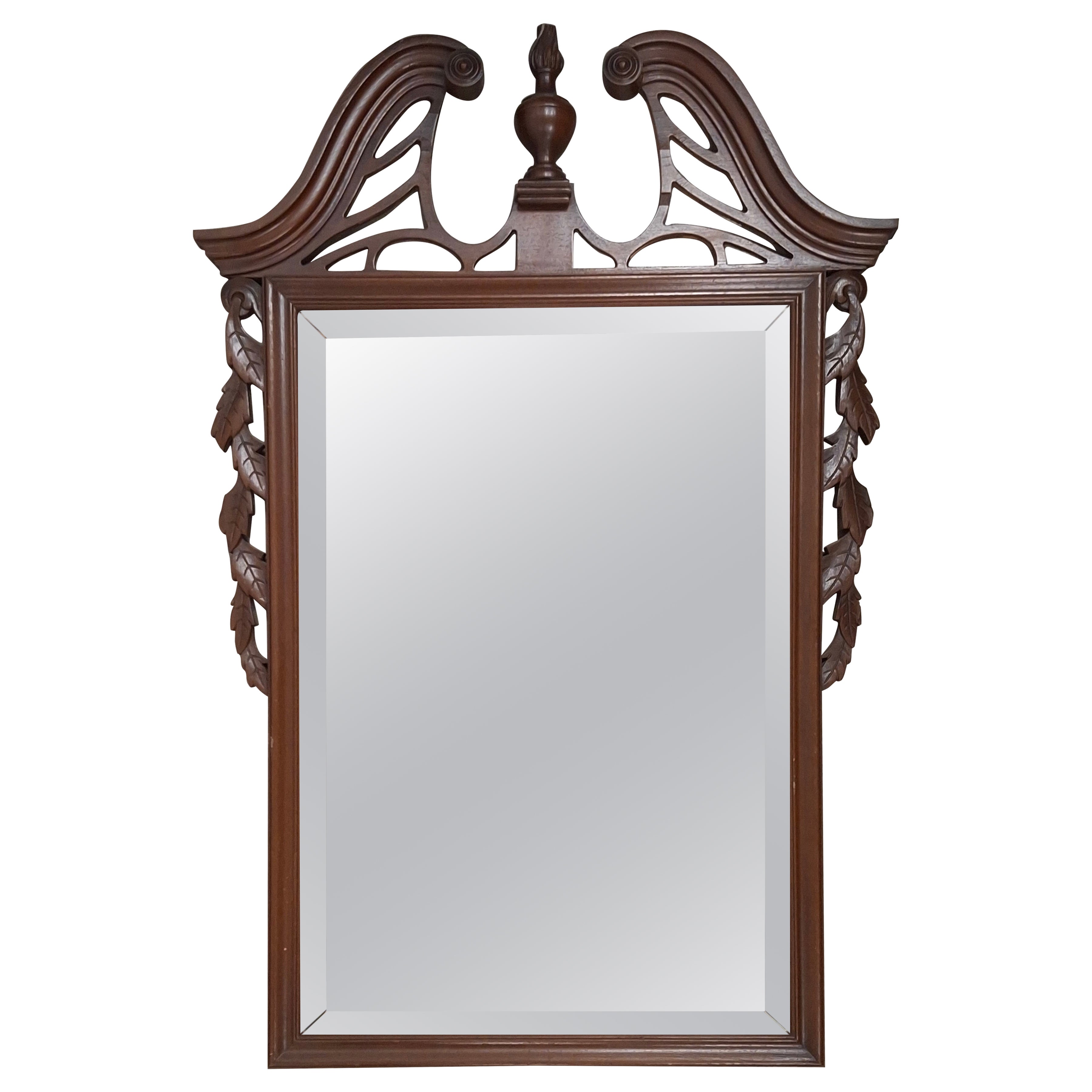 Mid 20th Century Georgian Style Carved Mahogany Framed Beveled Mirror For Sale