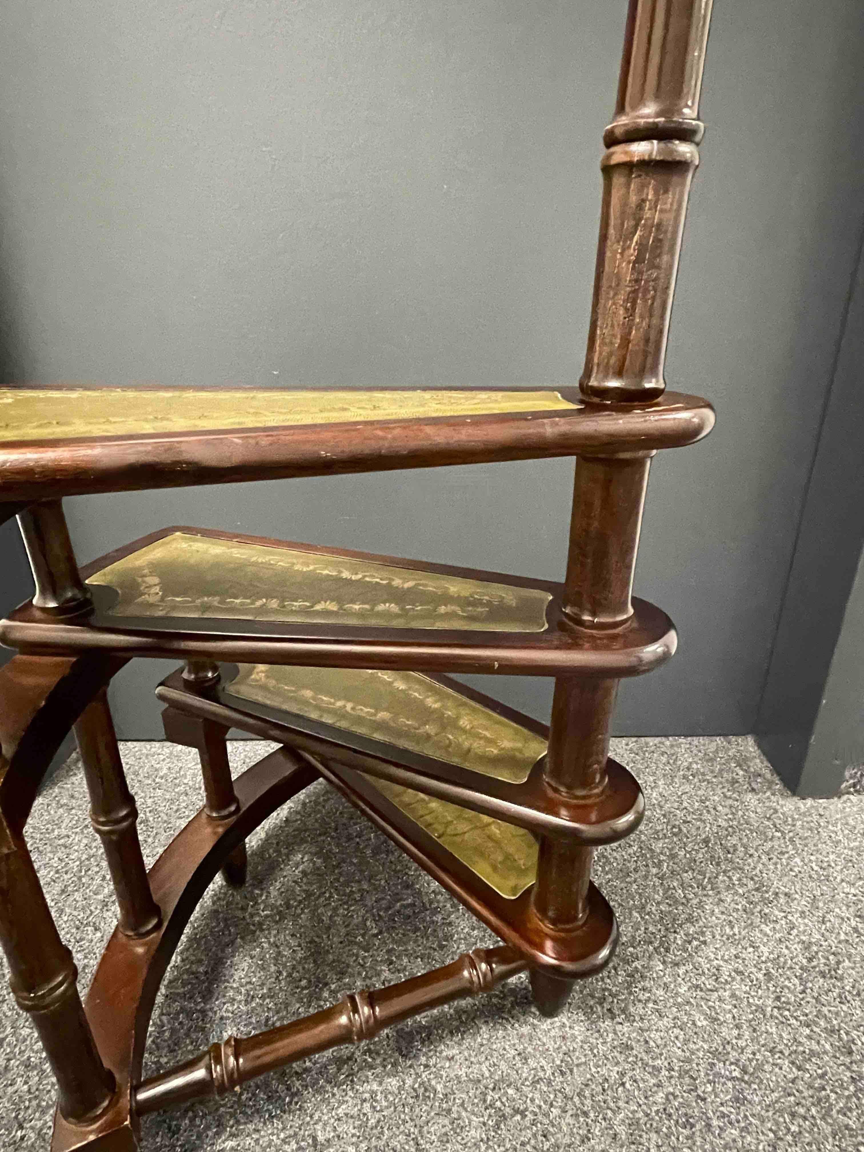 Mid-20th Century German Carved Wood and Leather Spiral Step Library Ladder 6