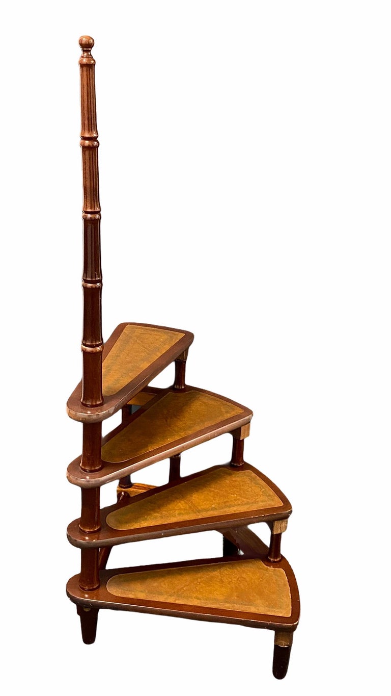 Mid-20th Century German Carved Wood and Leather Spiral Step Library Ladder  at 1stDibs | spiral library ladder, spiral library stairs, spiral library  steps