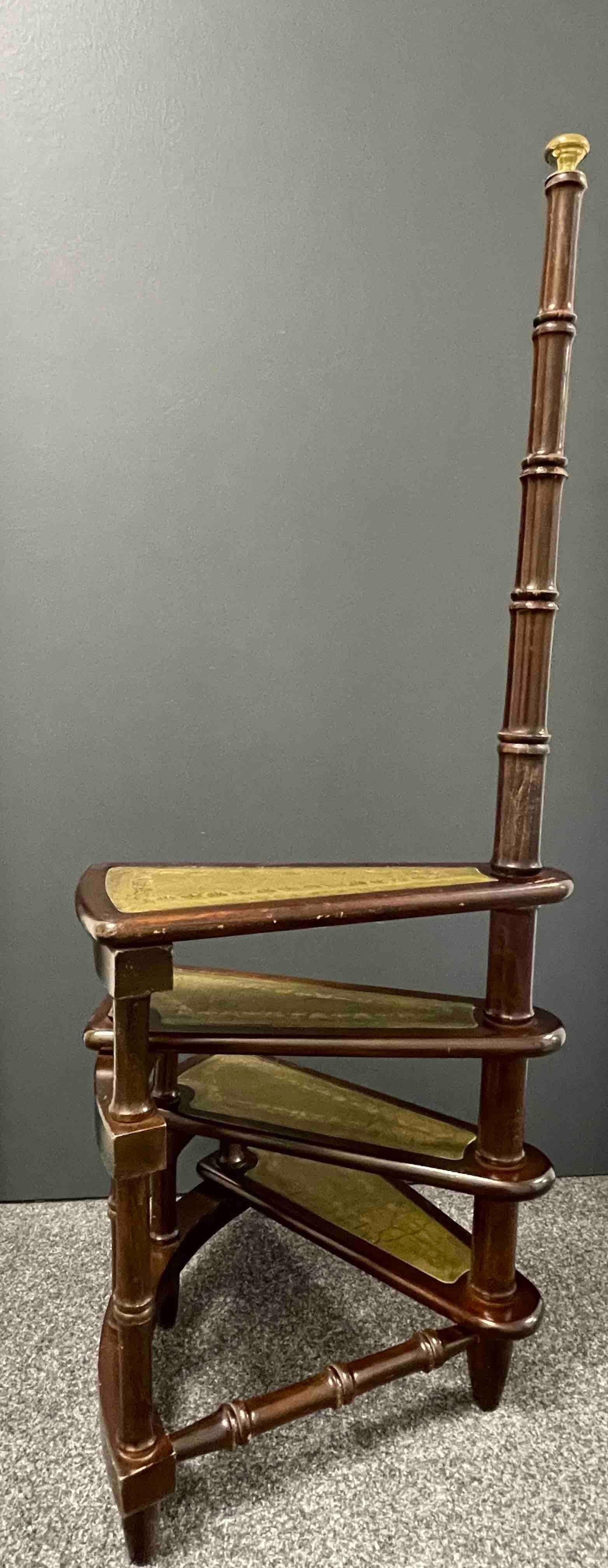 Mid-20th Century German Carved Wood and Leather Spiral Step Library Ladder 4