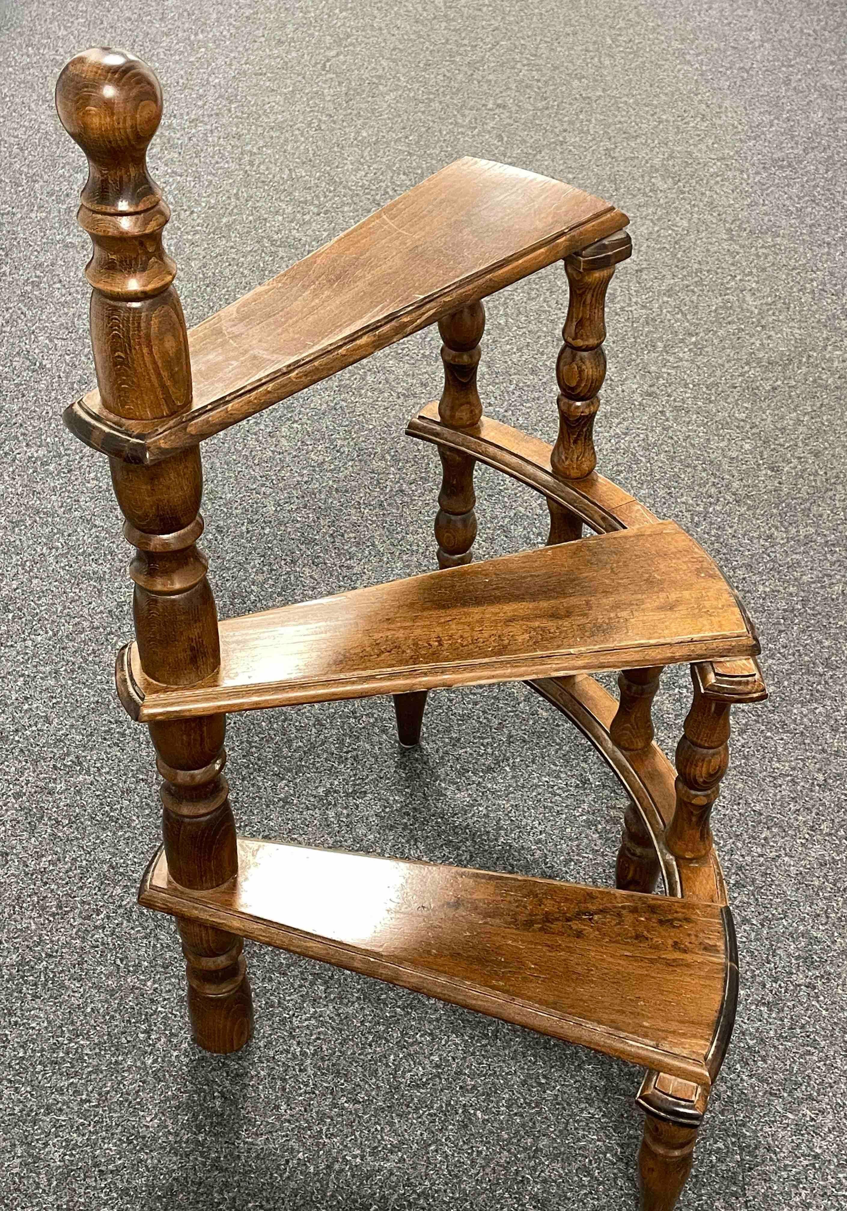Mid-20th Century German Carved Wood Spiral Step Library Ladder 2