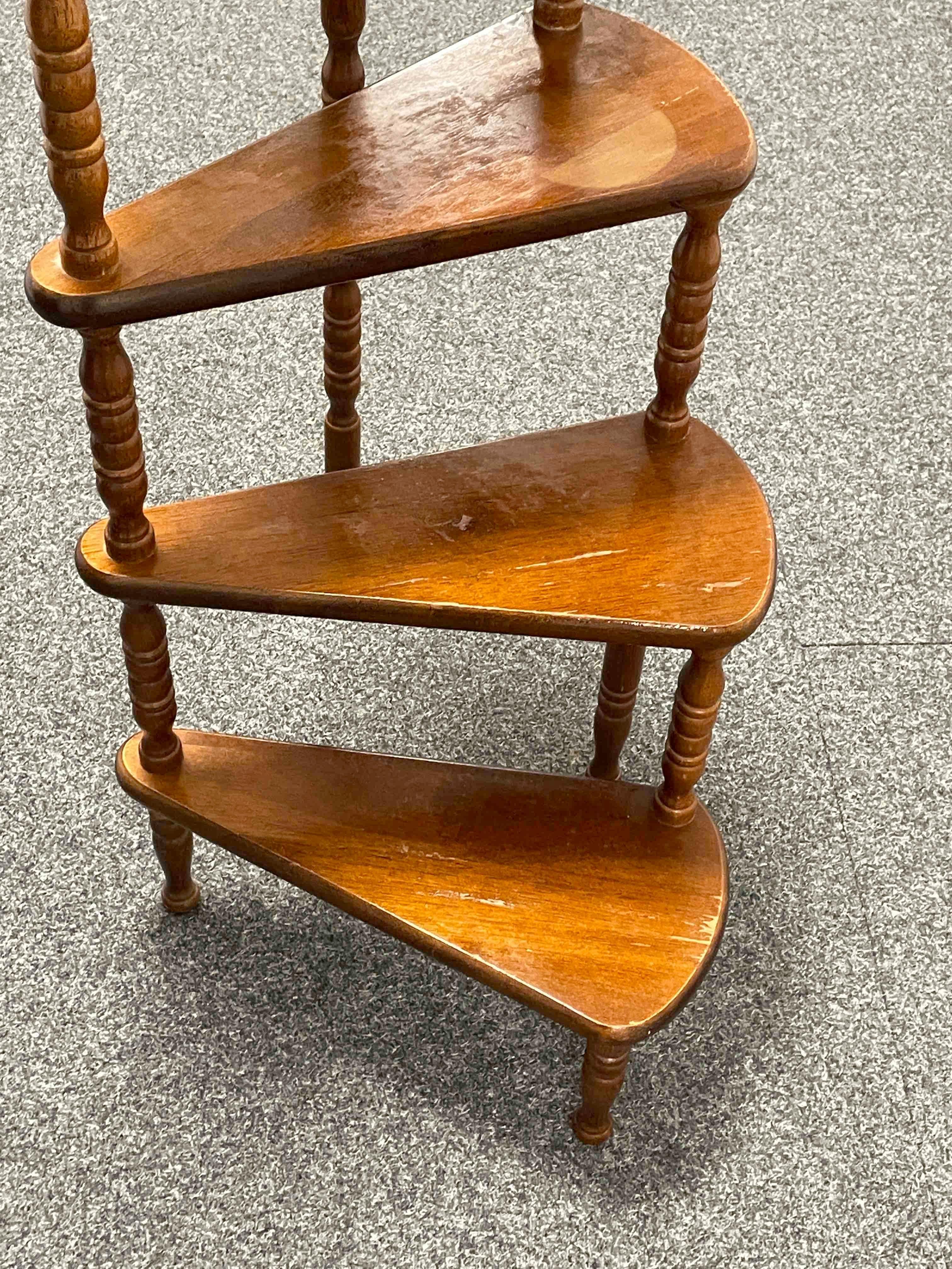 Mid-20th Century German Carved Wood Spiral Step Library Ladder 4