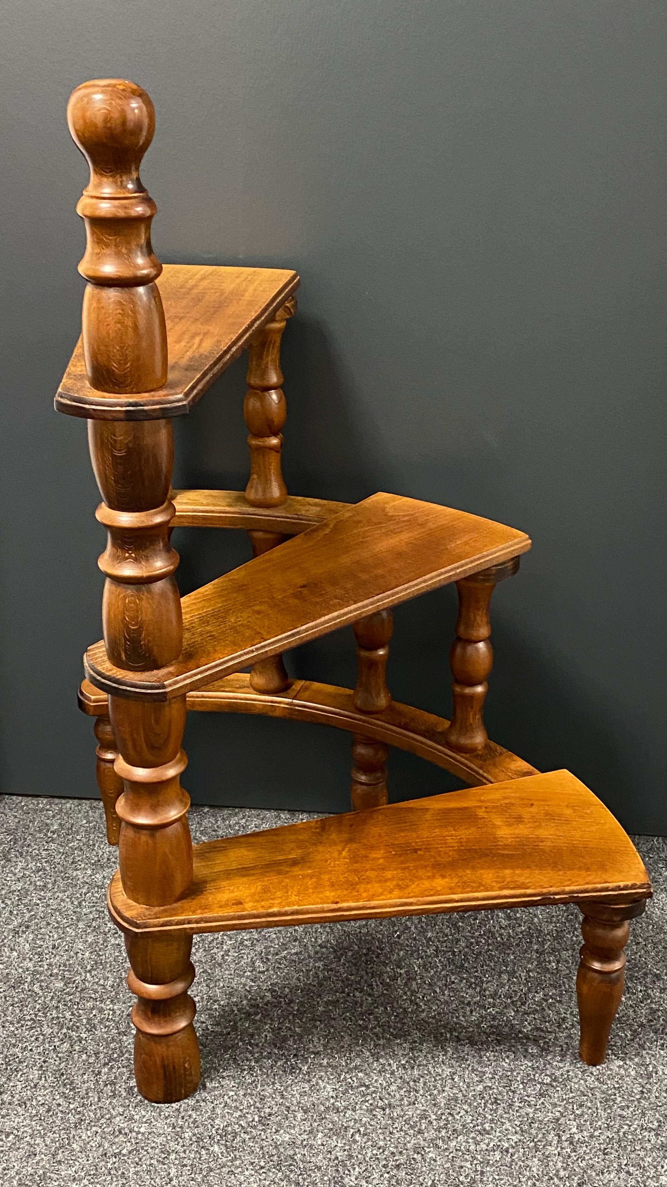 Mid-Century Modern Mid-20th Century German Carved Wood Spiral Step Library Ladder