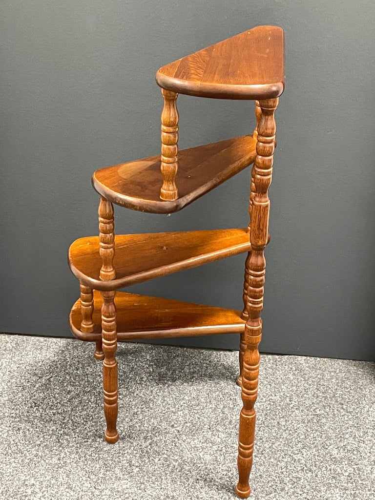 Mid20th Century German Carved Wood Spiral Step Library Ladder at