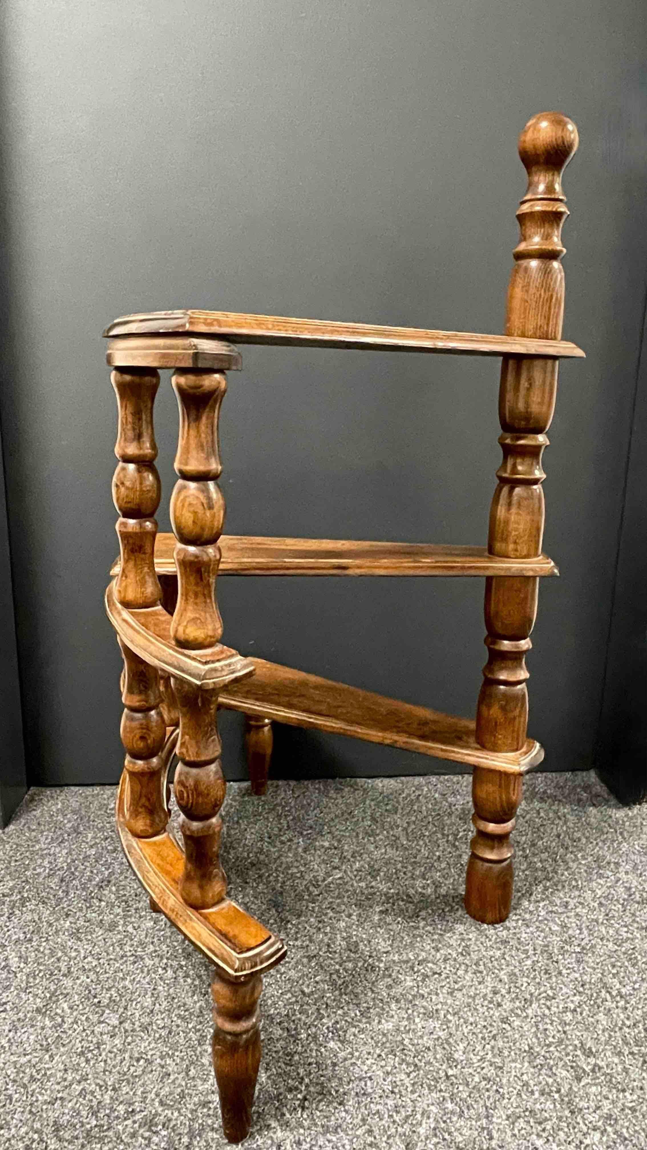 Mid-Century Modern Mid-20th Century German Carved Wood Spiral Step Library Ladder For Sale