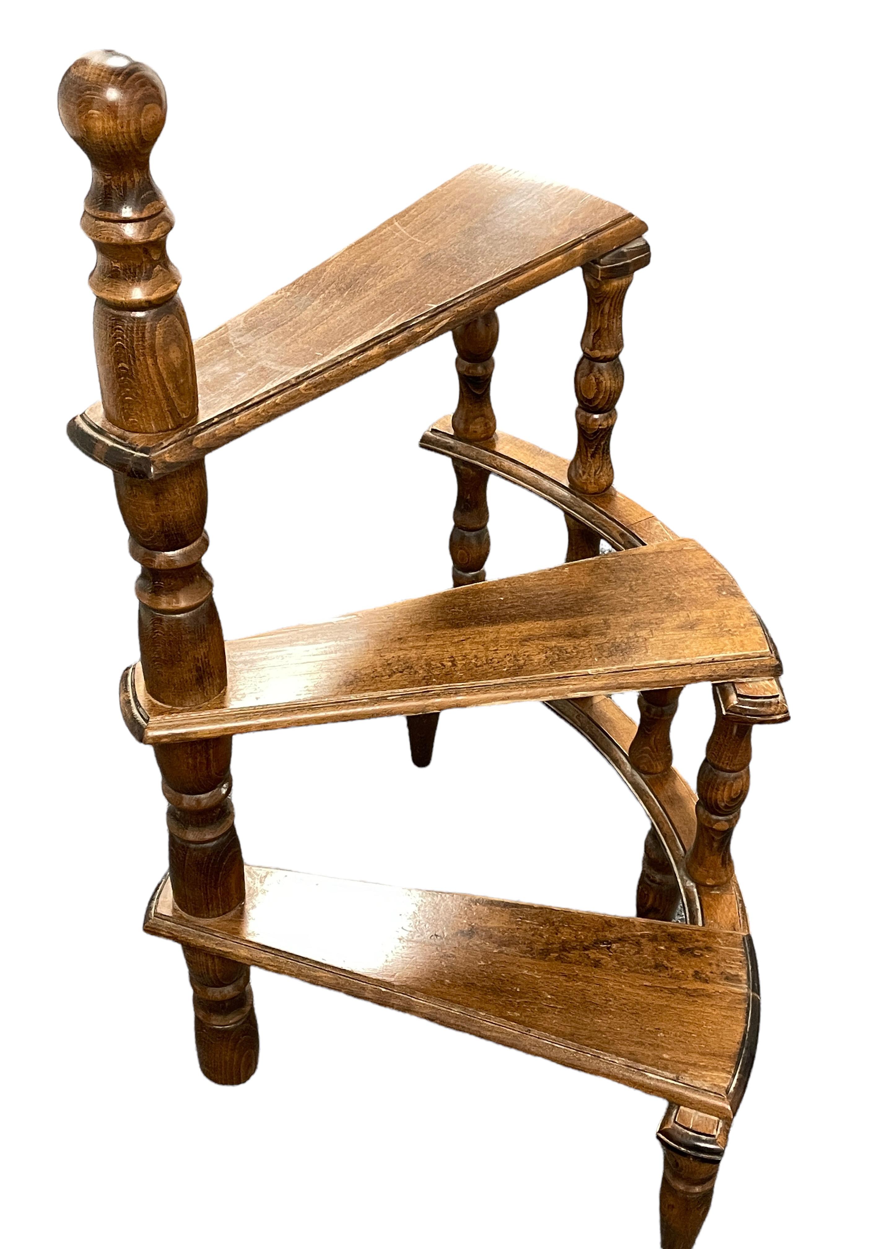 Mid-20th Century German Carved Wood Spiral Step Library Ladder For Sale 1