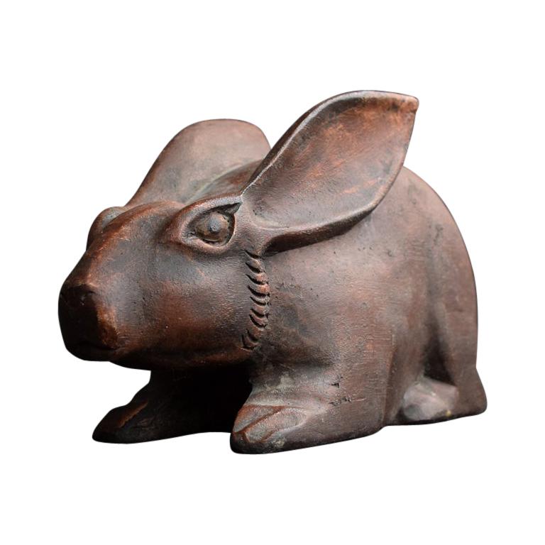 Mid-20th Century German Carved Wooden Life-Size Rabbit Figure