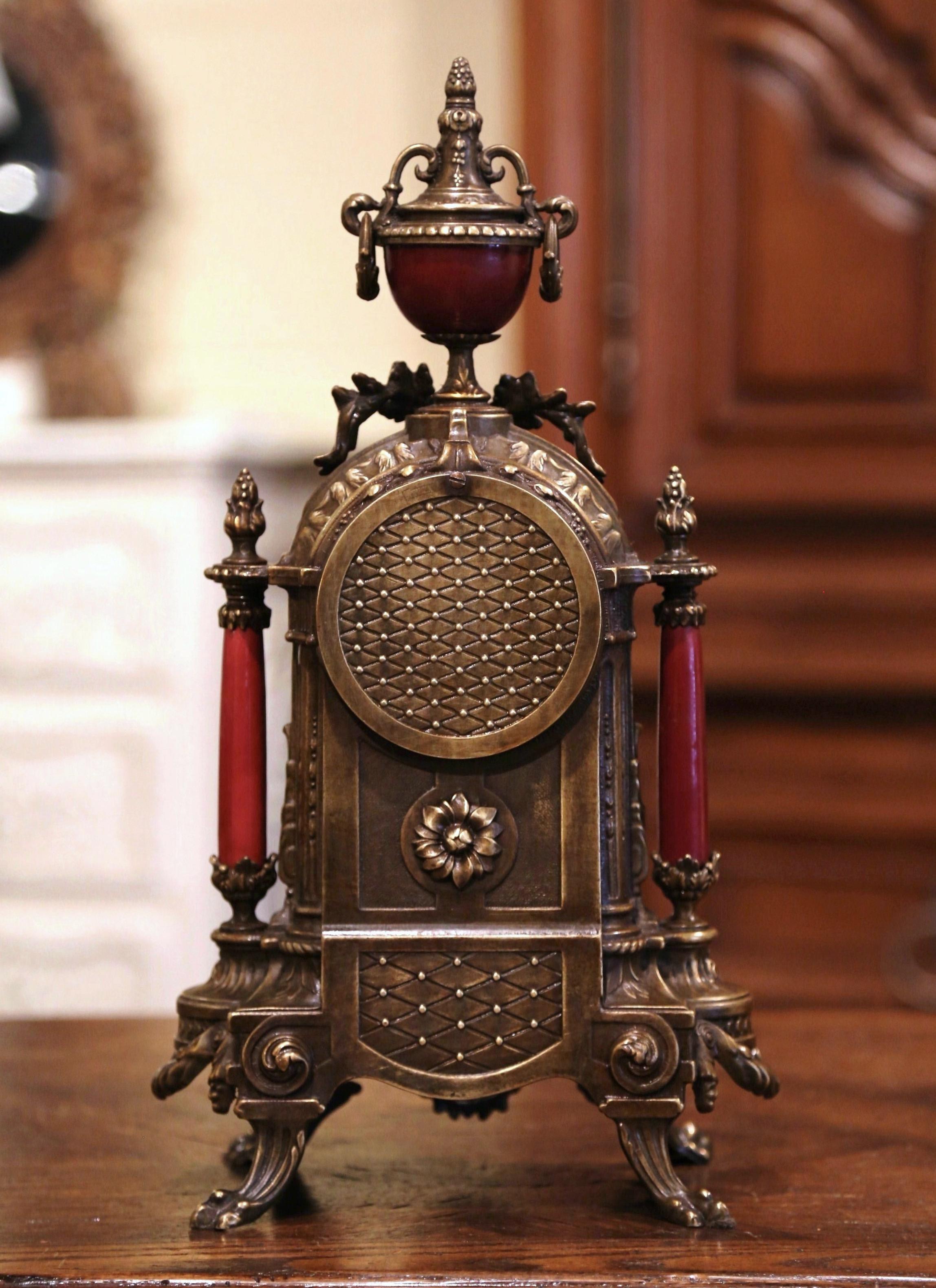 Mid-20th Century German Louis XVI Gilt Bronze and Porcelain Mantel Clock 5