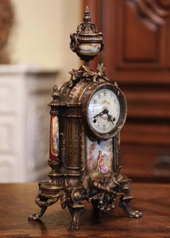 Mid-20th Century German Louis XVI Gilt Bronze and Porcelain Mantel Clock