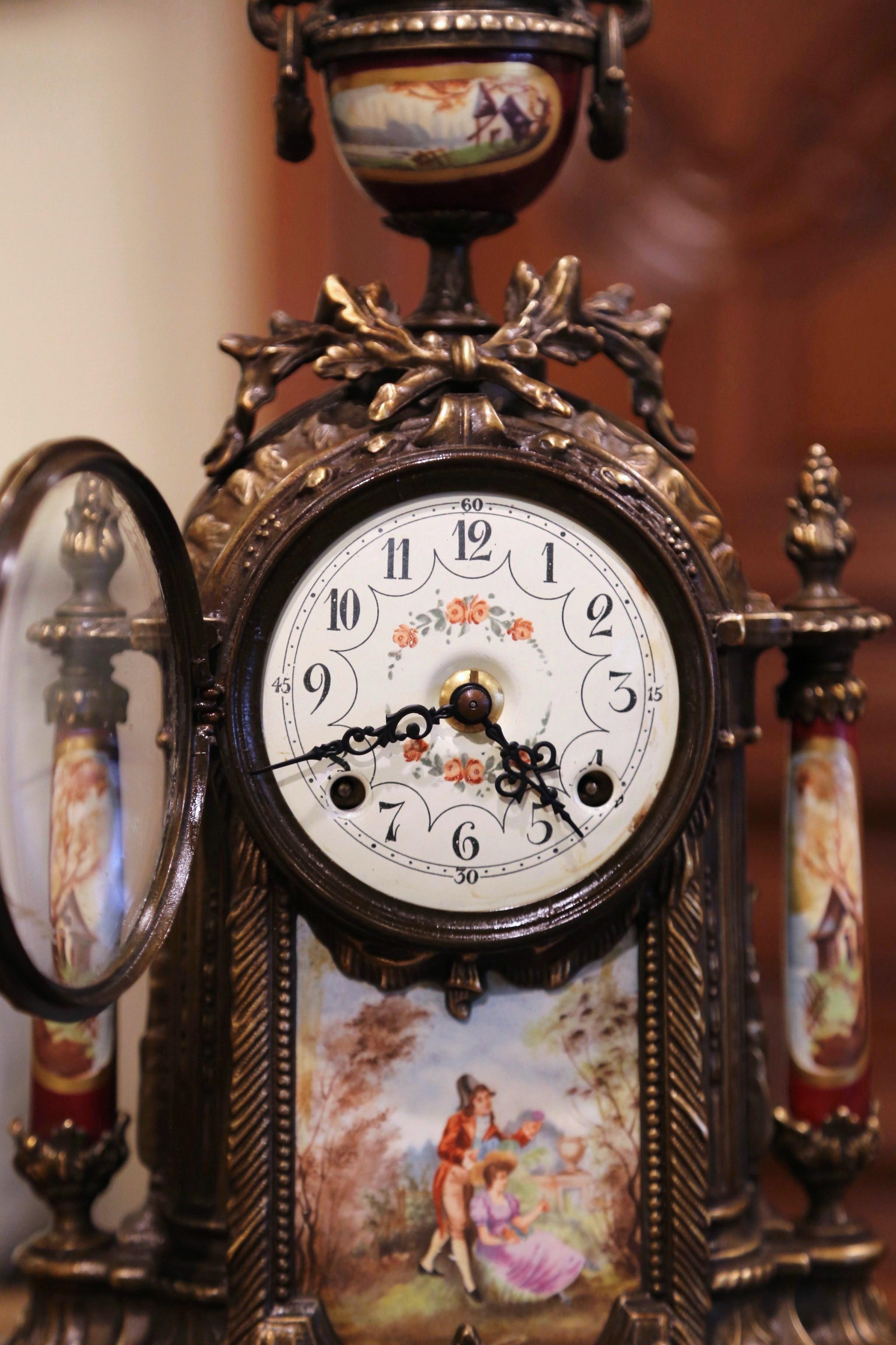 Mid-20th Century German Louis XVI Gilt Bronze and Porcelain Mantel Clock In Excellent Condition In Dallas, TX